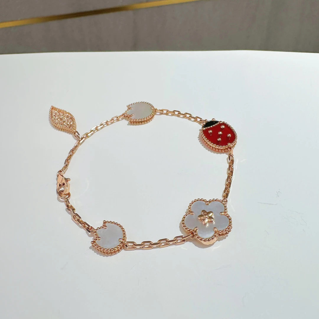 18K金 瓢虫手链 玫瑰金时尚精致国潮 气质潮流可叠戴女士手链