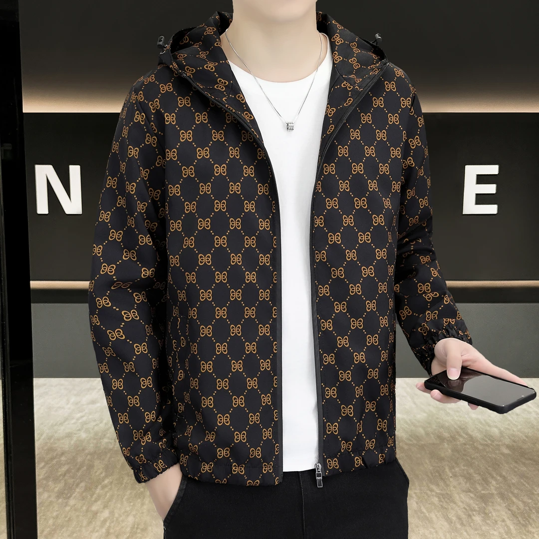 2025春季新款时尚印花薄款百搭休闲连帽款夹克