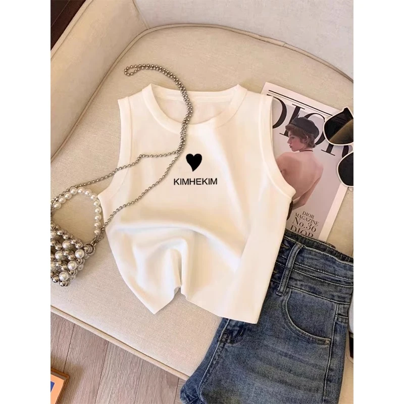 春季新款短袖法式新款辣妹正肩衣服女休闲百搭减龄圆领上衣潮背心