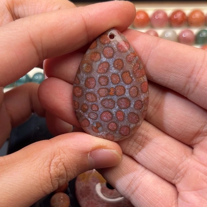 玛瑙/玉髓未镶嵌珊瑚玉水滴挂坠硅化玉