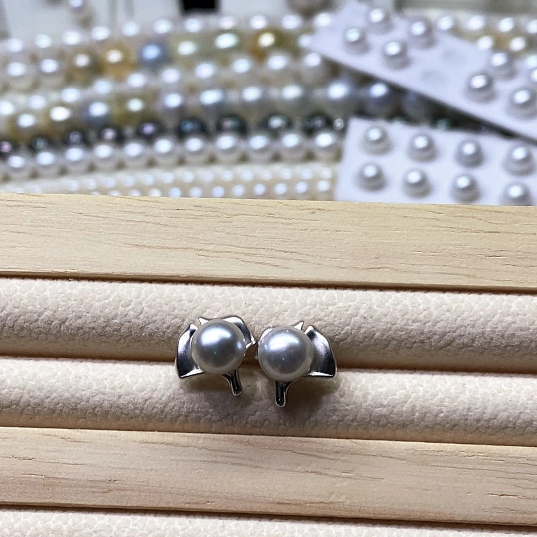 耳饰海水珍珠银S925镶嵌7-8真多麻