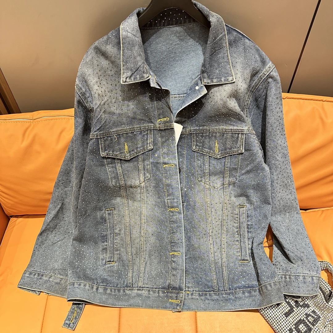 MISS 【水洗牛仔】重工潮牌轻奢女士牛仔衣外套满钻春夏