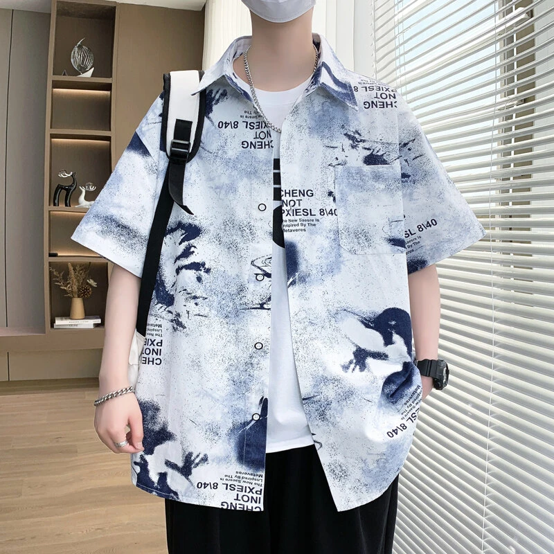 夏季新款水洗棉短袖印花薄款短袖青少年潮流休闲百搭T恤男孩凉感