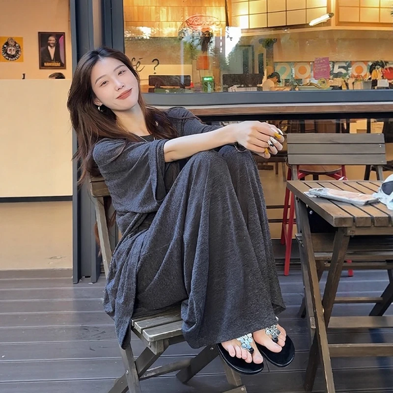 2025超火夏日ootd穿搭一整套洋气减龄时尚灰色休闲运动两件套装女
