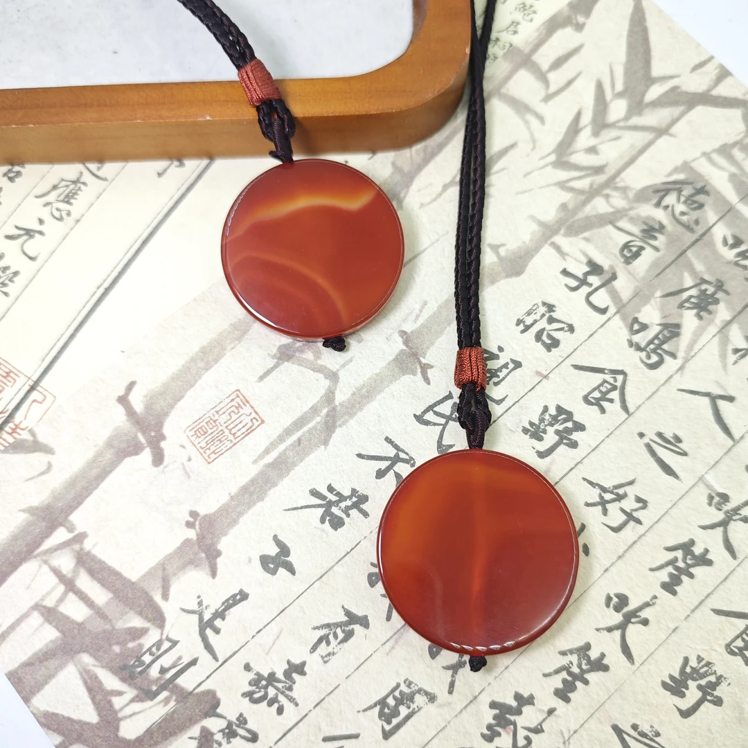 天然玉石 古韵战国红同心圆吊坠 多样性发货拍一发一 M200