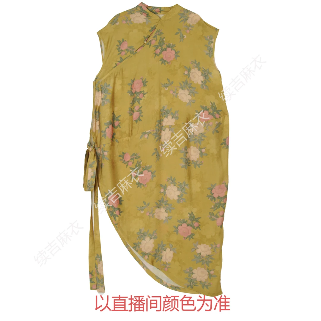 续吉麻衣25-776【溪婉】复古下摆不规则设计感中国风印花无袖连衣裙