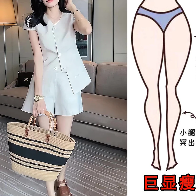 2025夏季薄款时尚休闲两件套装女宽松显瘦短袖上衣阔腿休闲短裤
