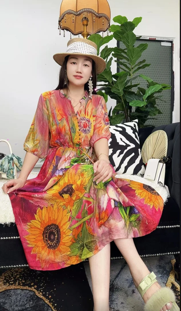 【金色朝阳】桑蚕丝连衣裙118-125长