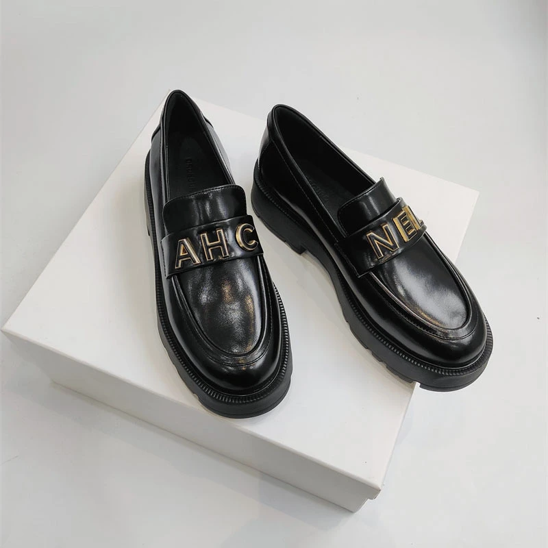 4cm厚底字母装饰复古乐福鞋 里外真皮精致2025百搭四季款单鞋女款