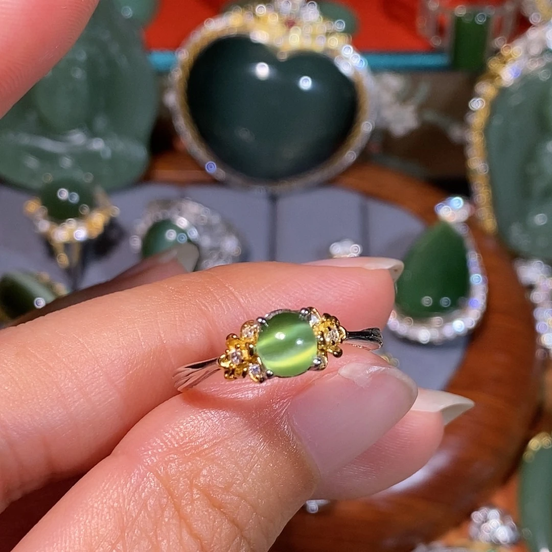 豆***人和田玉（碧玉）银S925镶嵌戒指