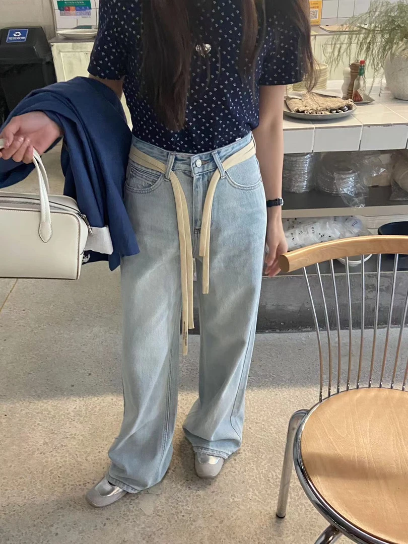 路一.韩国 Seoul    大长腿   飘带牛仔直筒裤 DP20250215008