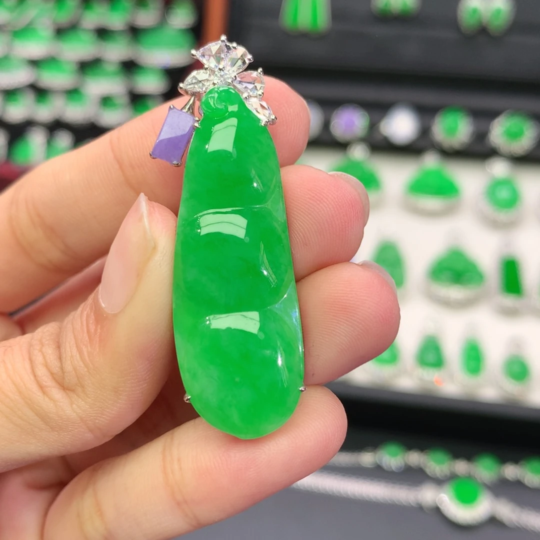 翡翠18K金镶嵌吊坠(不含链)