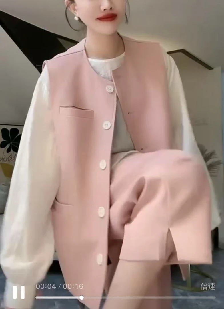 【王大美】时尚气质慵懒简约后背开叉西装马甲套装➕[九分裤]88716