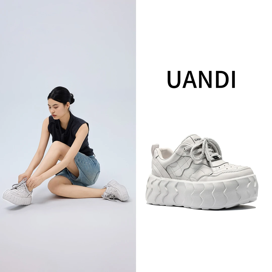uandi原创25年秋冬四季款运动鞋休闲百搭纯皮厚底增高滑板鞋女鞋