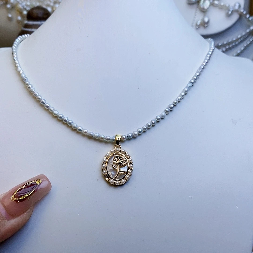 淡水珍珠颈饰银S925镶嵌