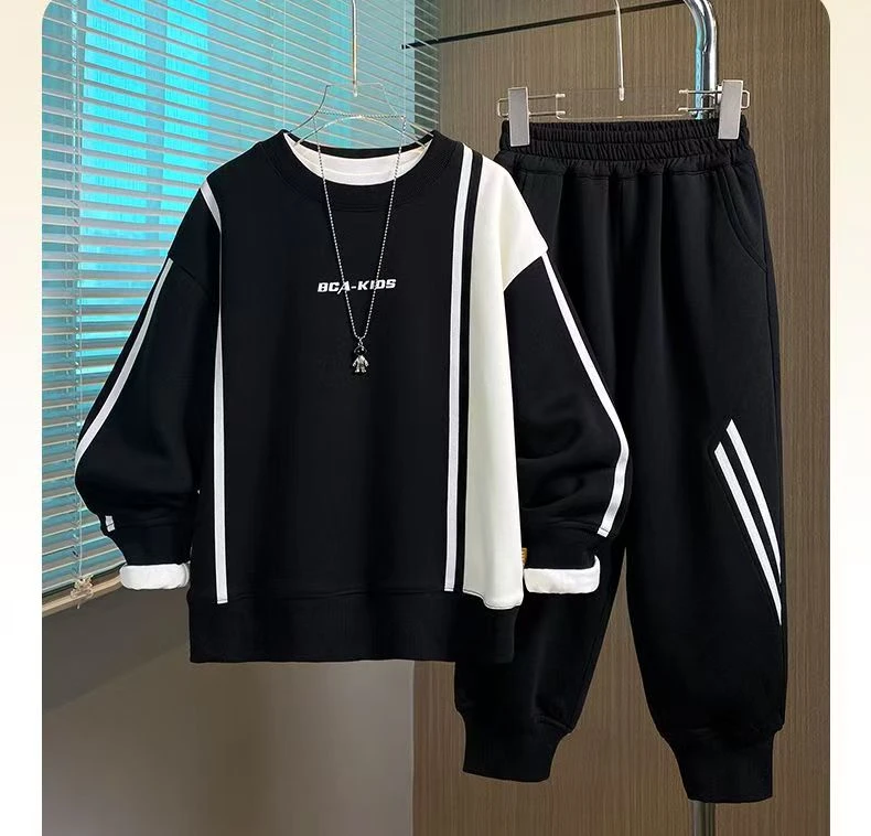 外套男时尚套头男童中大童儿童服饰条纹休闲风韩版童装套装男童