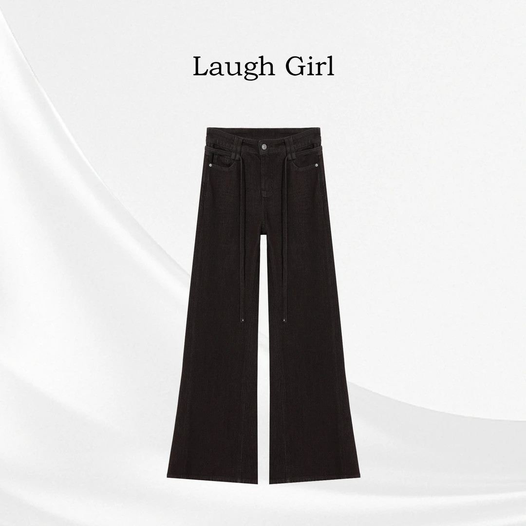 楚楚君 Laugh girl【高智姐感】秋冬加绒绳腰带喇叭牛仔裤KL55031J