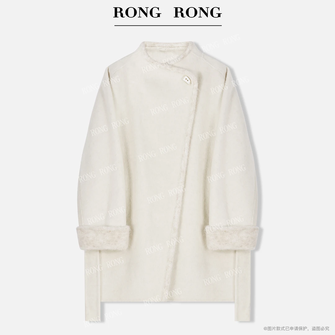 溶溶【初暮白雪】RONGRONG 100羊毛一粒扣极简风保暖毛衣外套88189