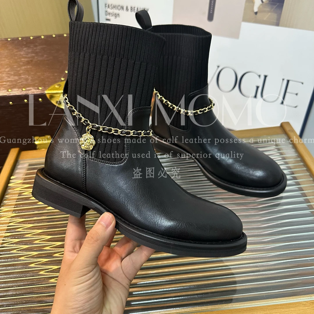 【kg若家】时尚百搭黑色秋冬圆头秋季弹力靴显瘦瘦靴25XZ603LX