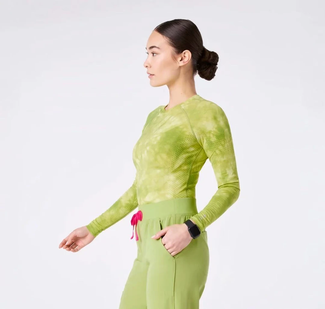 Fi可当防晒吸汗速干跑步长袖登山健身上衣时尚圆领修身紧身