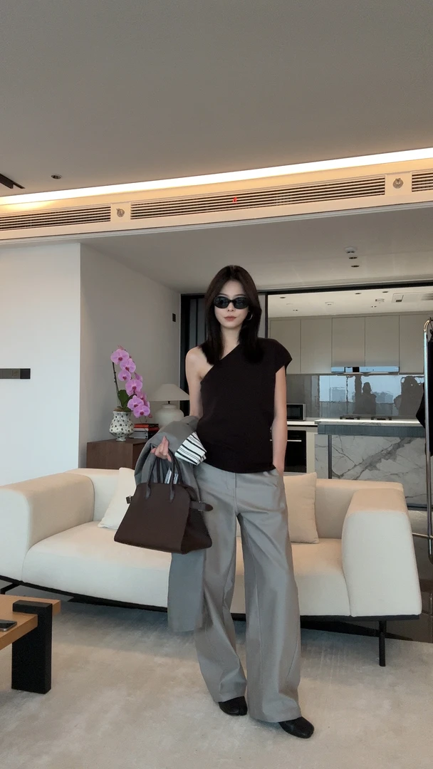 ALIN【斜肩上衣】春秋季高级感极简斜肩气质百搭上衣25-SSDN5668