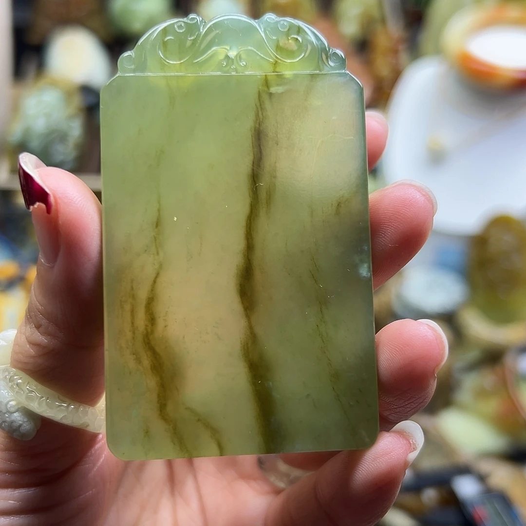 ٩***و未镶嵌岫玉颈饰岫玉绿无事牌