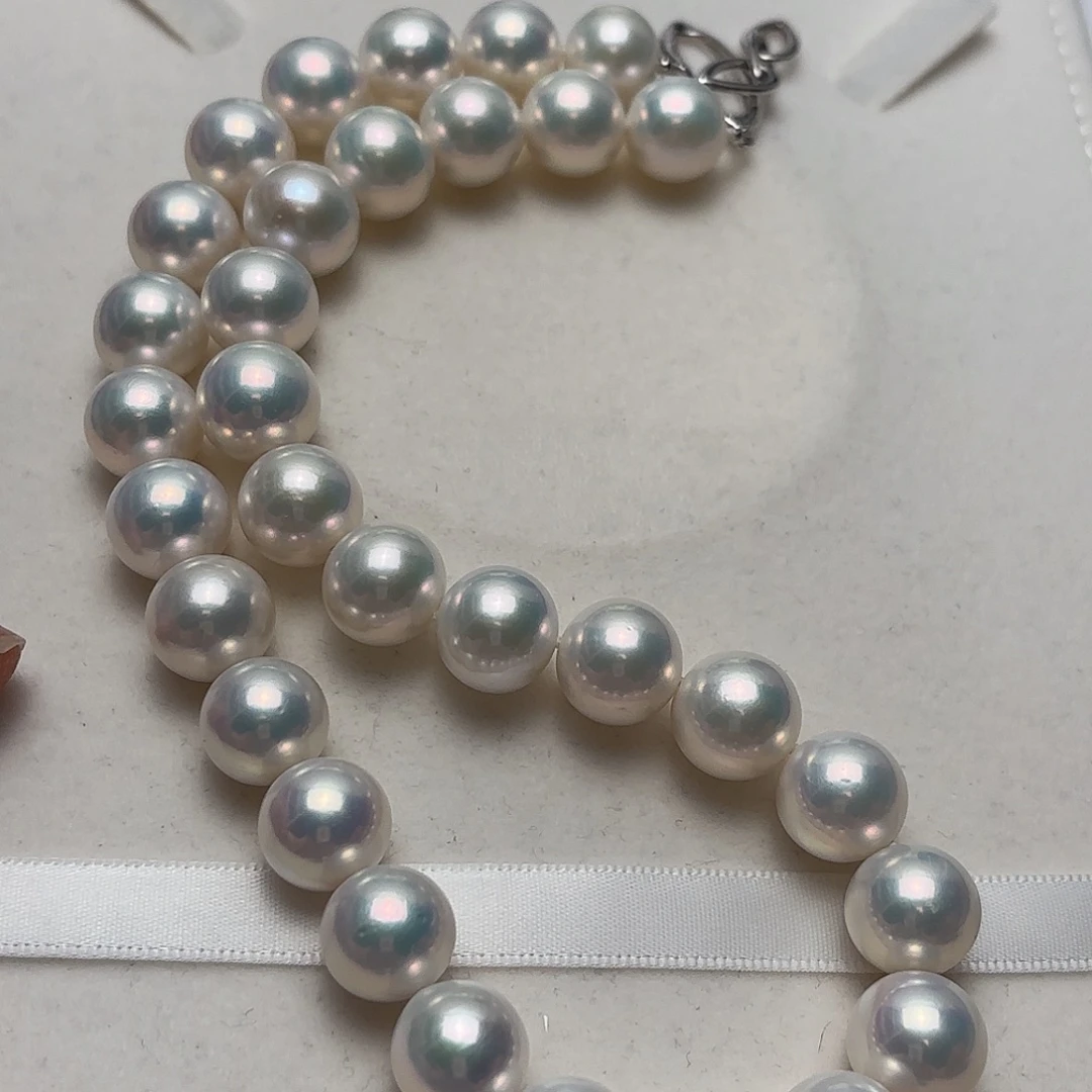 淡水珍珠颈饰银S925镶嵌12-14正圆蓝光赛澳白