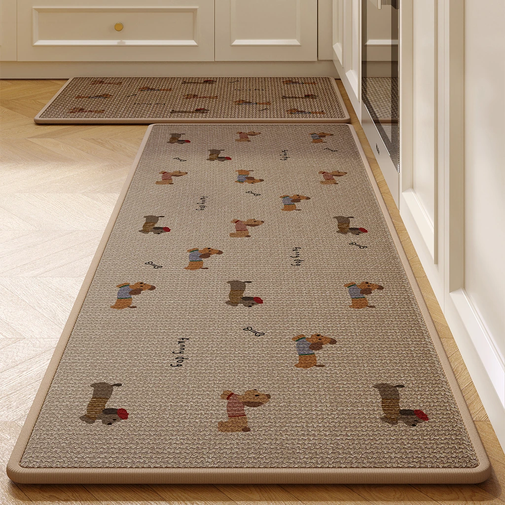 卡通仿亚麻厨房专用地垫防滑防油长条地毯门垫吸水吸油脚垫子耐脏