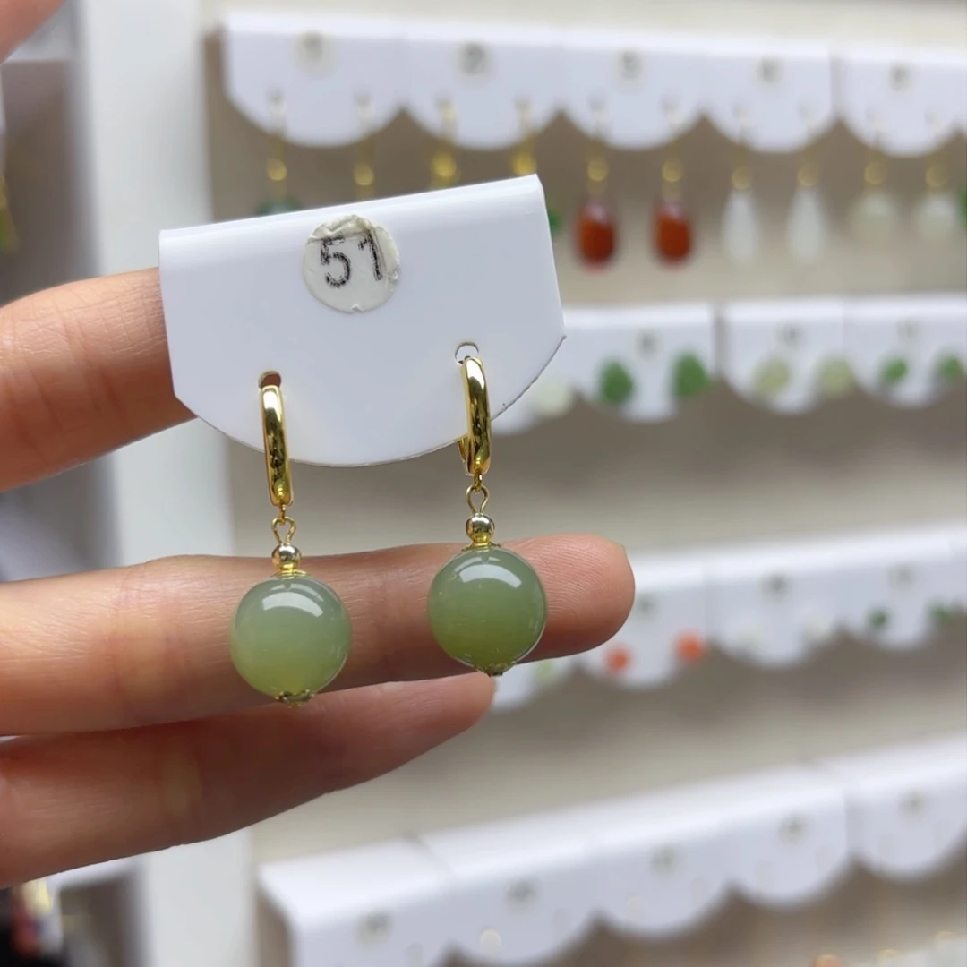 银S925镶嵌和田玉耳饰