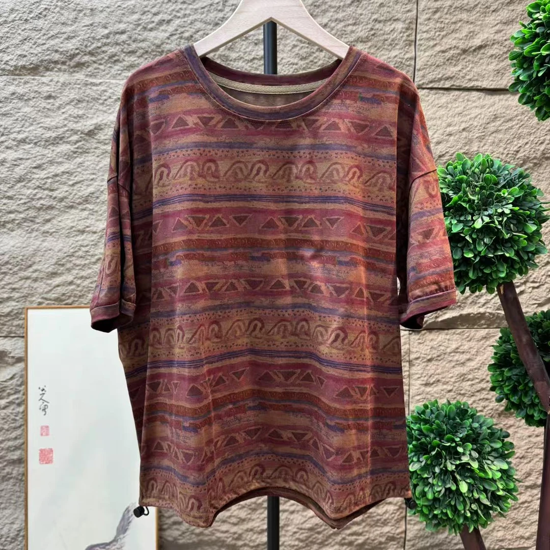 14017新款夏季休闲减龄复古清爽碎花T恤