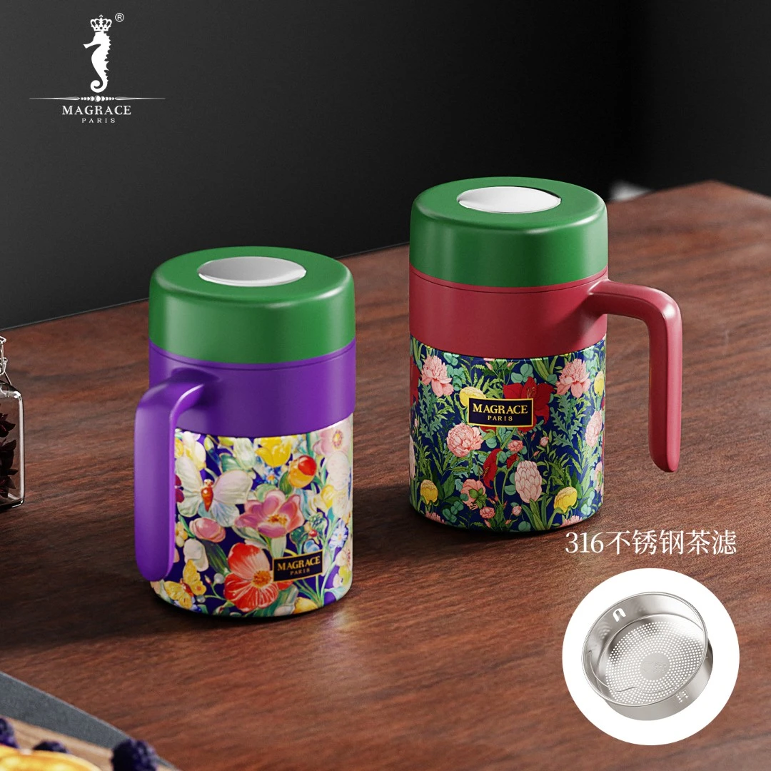 法国MAGRACE不锈钢保温马克杯情侣杯带盖大容量保温杯女士家用