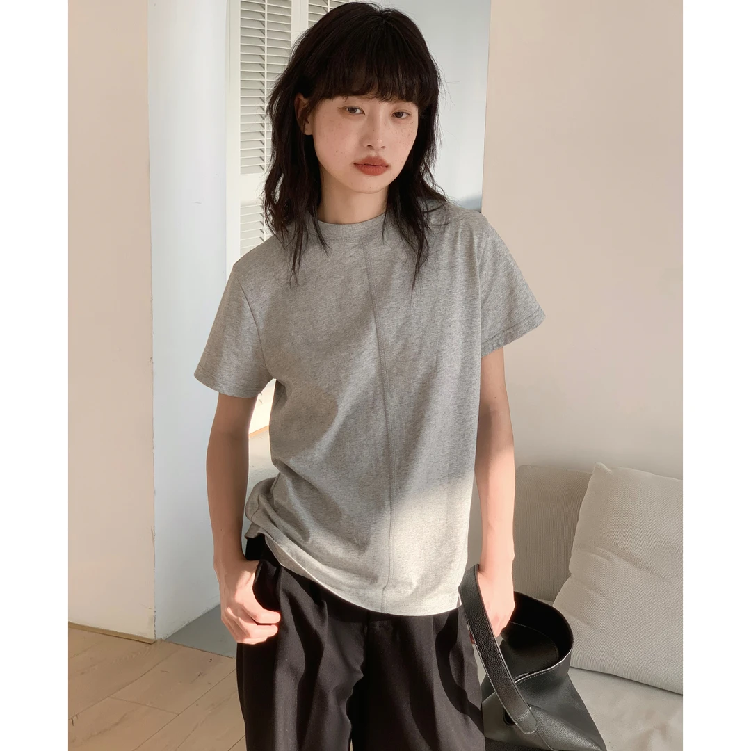 eighthmonth纯色设计感小众短款短袖正肩t恤女BC150508