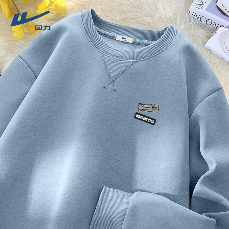 回力三角领显白卫衣男女款冬季新款休闲宽松学院风运动上衣套头衫