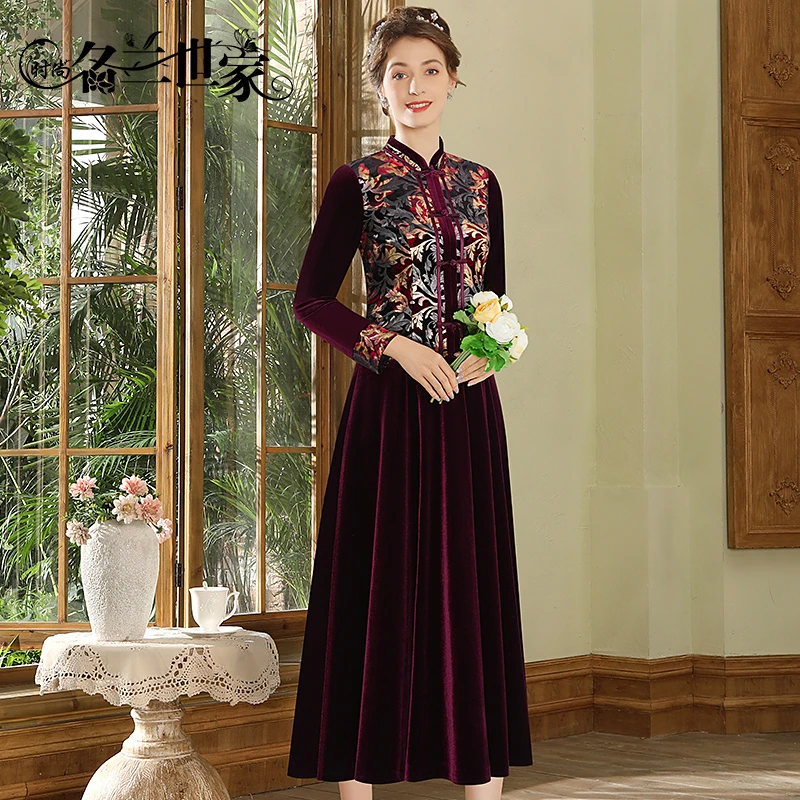 『阑珊』年会订婚礼服裙高端轻奢宴会装复古妈妈装连衣裙MQZ01C8580