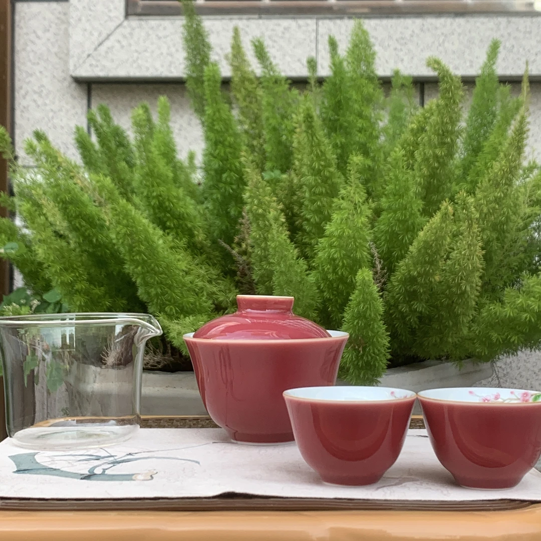 胭脂玉小桃花一盖2杯旅行茶具
