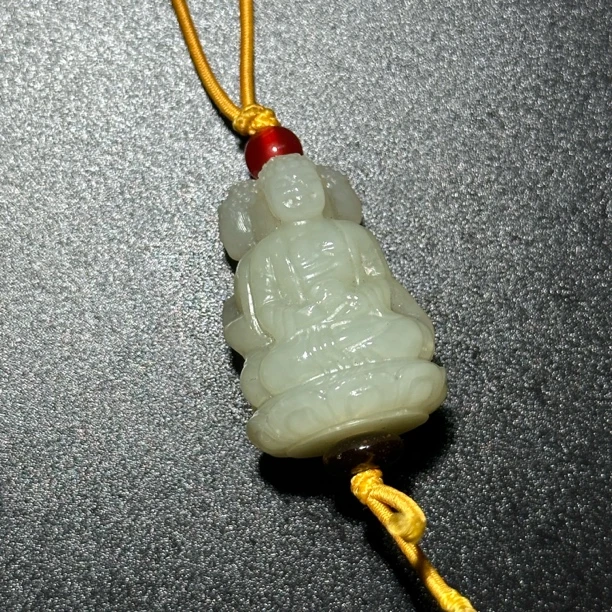 旧藏 和田玉 三面佛 挂件 0042