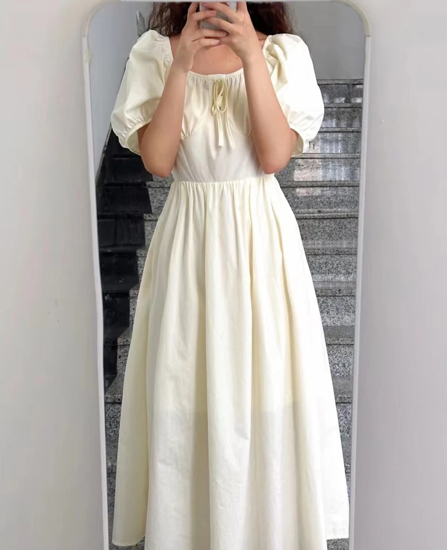 夏季新款显瘦收腰法式初恋森系长款连衣裙