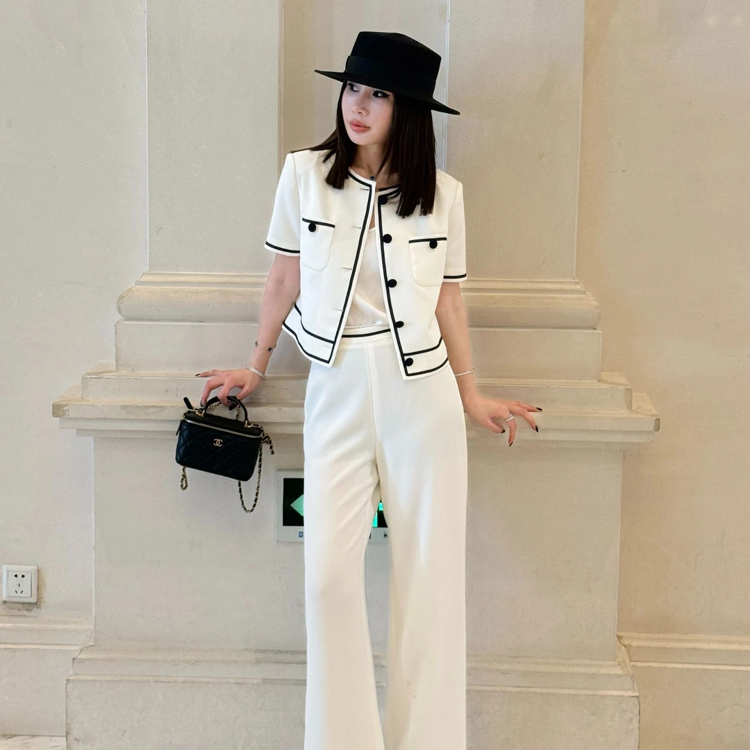 LUXURYMEMO【华夫格】黑白名媛赫本小香风上衣