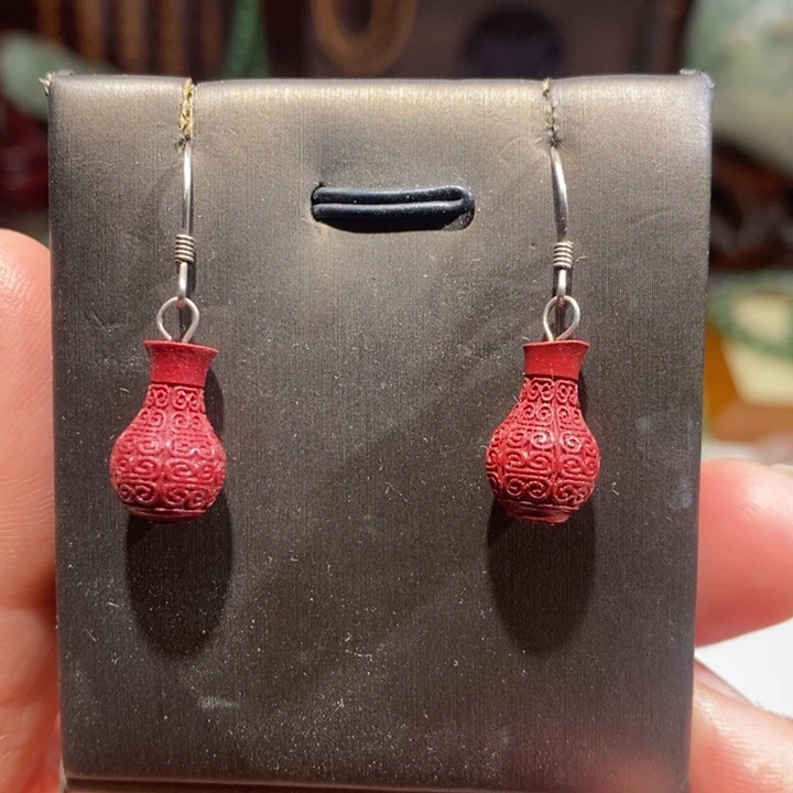 天然辰砂朱砂耳环