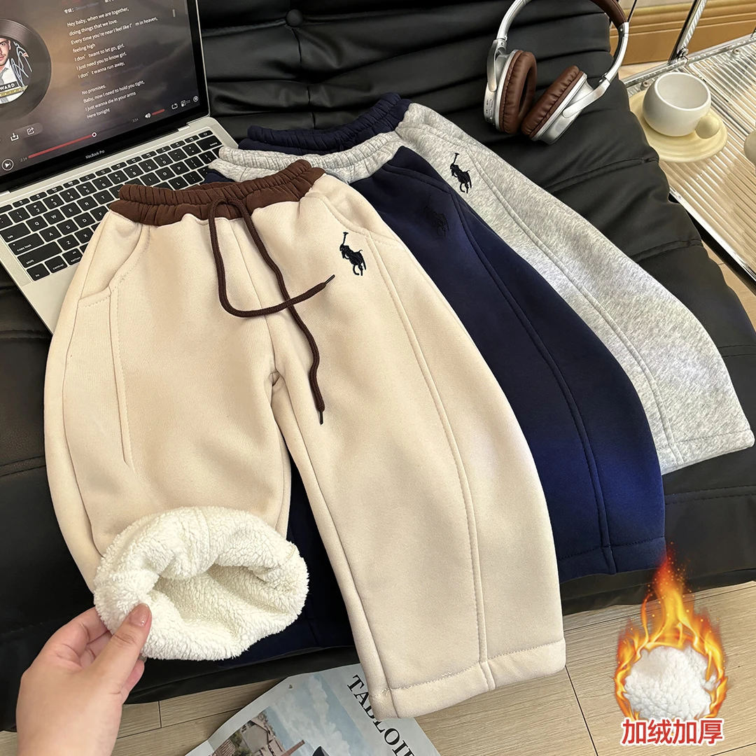 （一条过冬）儿童加绒加厚羊羔绒保暖裤男童女童冬季新款时尚百搭裤