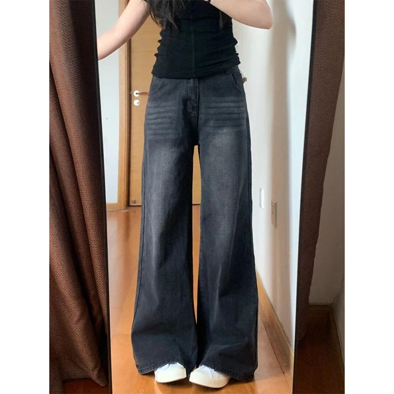 潮碧梵300斤大码女装阔腿牛仔裤女胖mm复古高腰宽松显瘦直筒裤