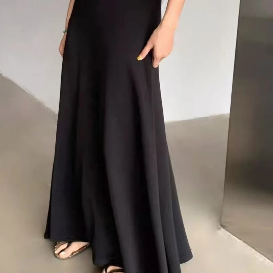 黑色a字垂感伞裙半身裙女2025秋季新款气质高腰显瘦时尚休闲长裙