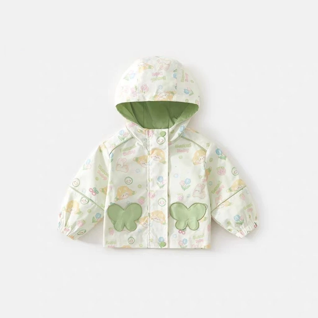女童防水外套春装2025新款儿童洋气小童连帽上衣休闲春秋宝宝衣服