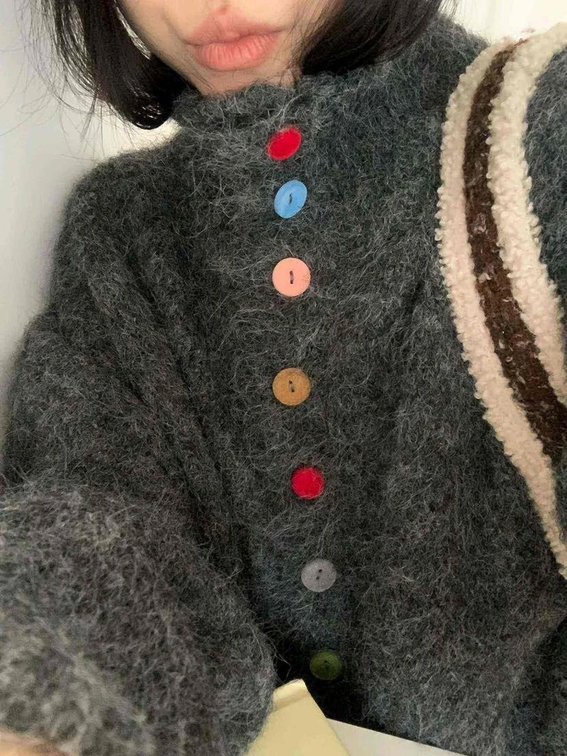 JX（5821 #）韩系显瘦气质彩色纽扣毛衣外套