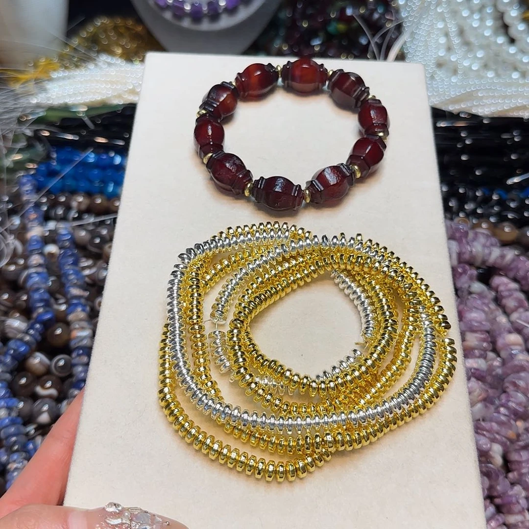 玛瑙/玉髓合金珠宝半成品黑胆石隔片6mm到手2条