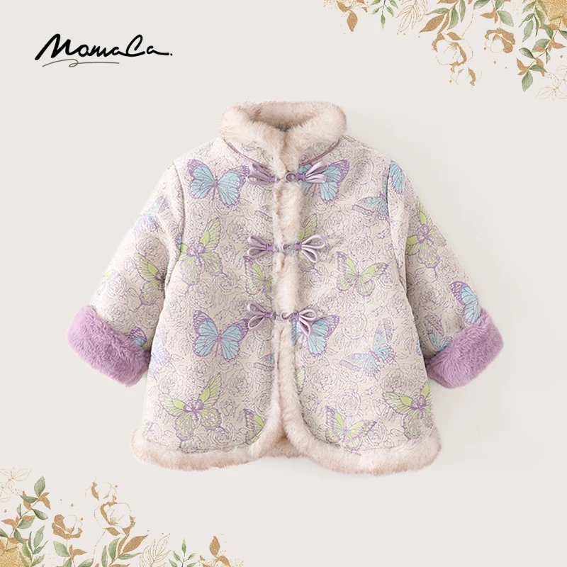 MOMOCO冬季新款女童满印蝴蝶夹棉外套演出服时尚上衣75830101195