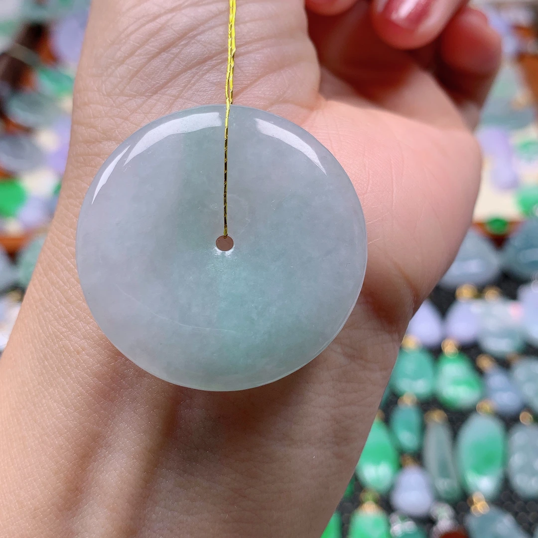 缅甸天然A货翡翠，冰润飘花平安扣，编号121/1203尺35:8-5.3