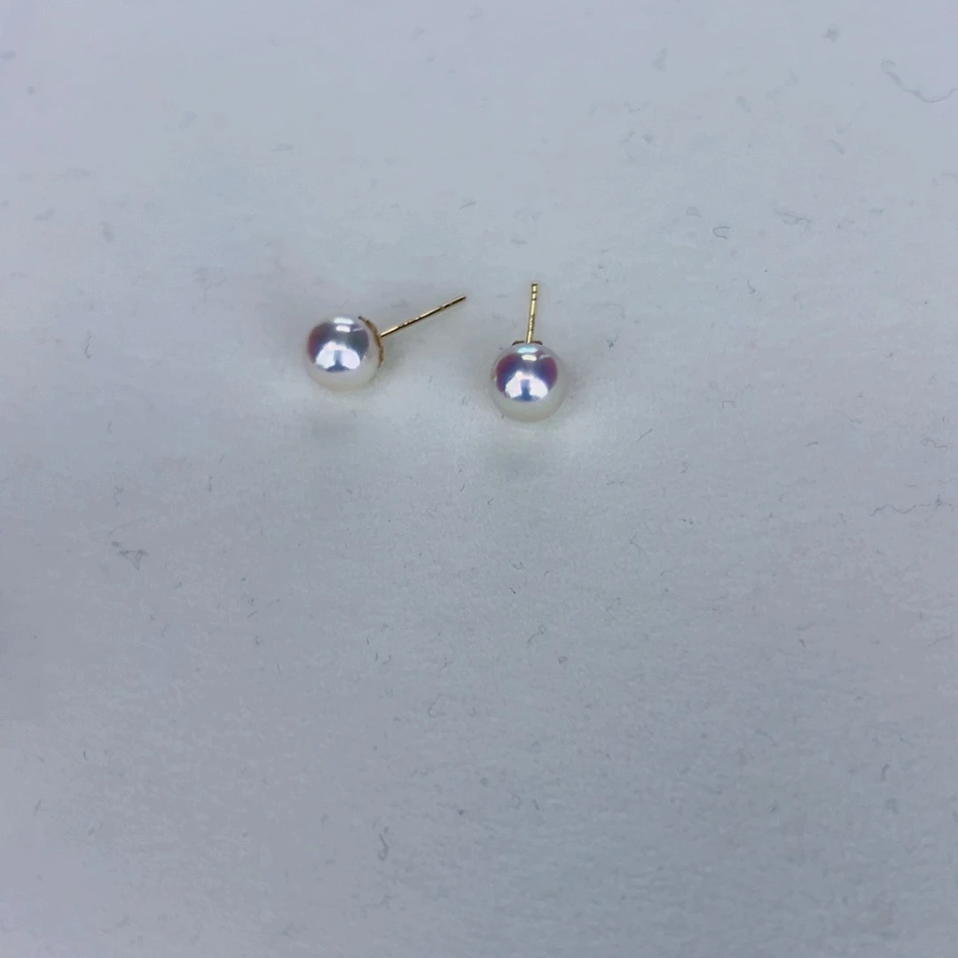 海水珍珠海水akoya天女耳钉7-7.5mm18K金镶嵌