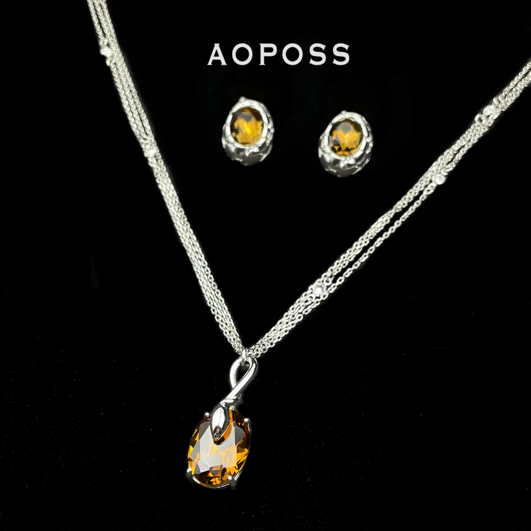 AOPOSS白姿 镀K金 [烟草咖]耳钉项链女款原创设计蛇年小众