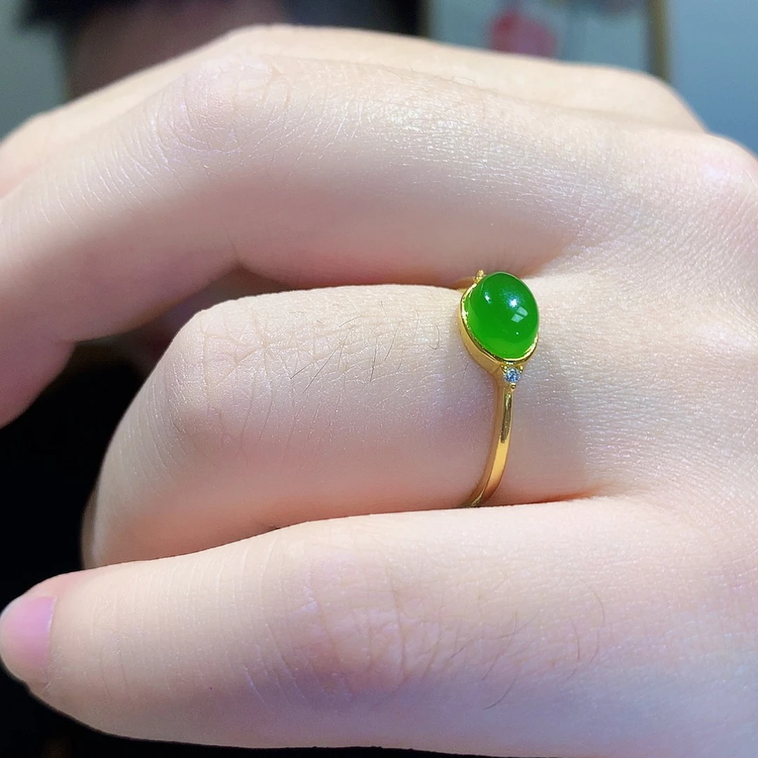 和田玉（碧玉）戒指银S925镀金镶嵌